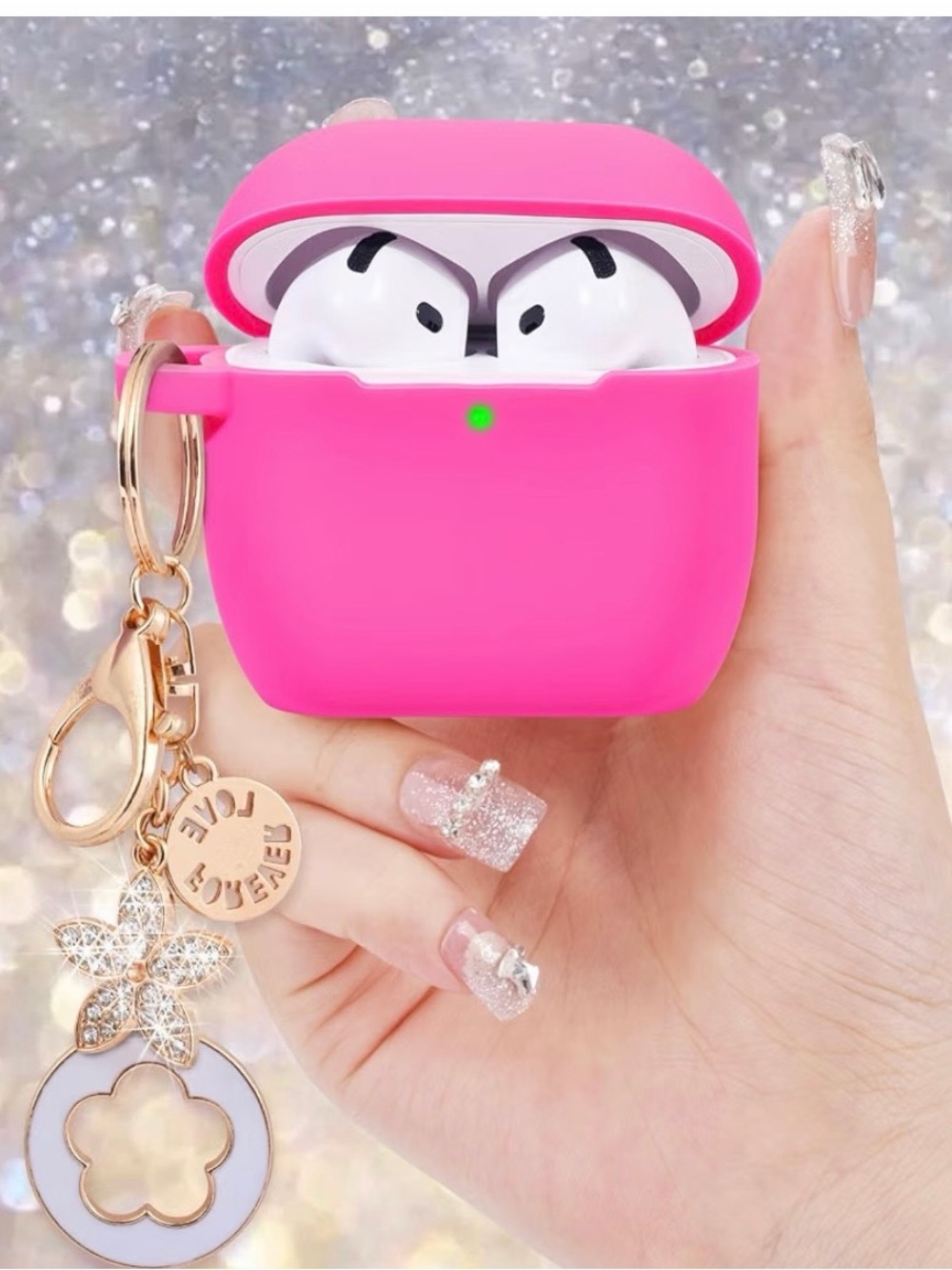 Pink Floral Charm Keychain Accessory - Picture 4 of 6